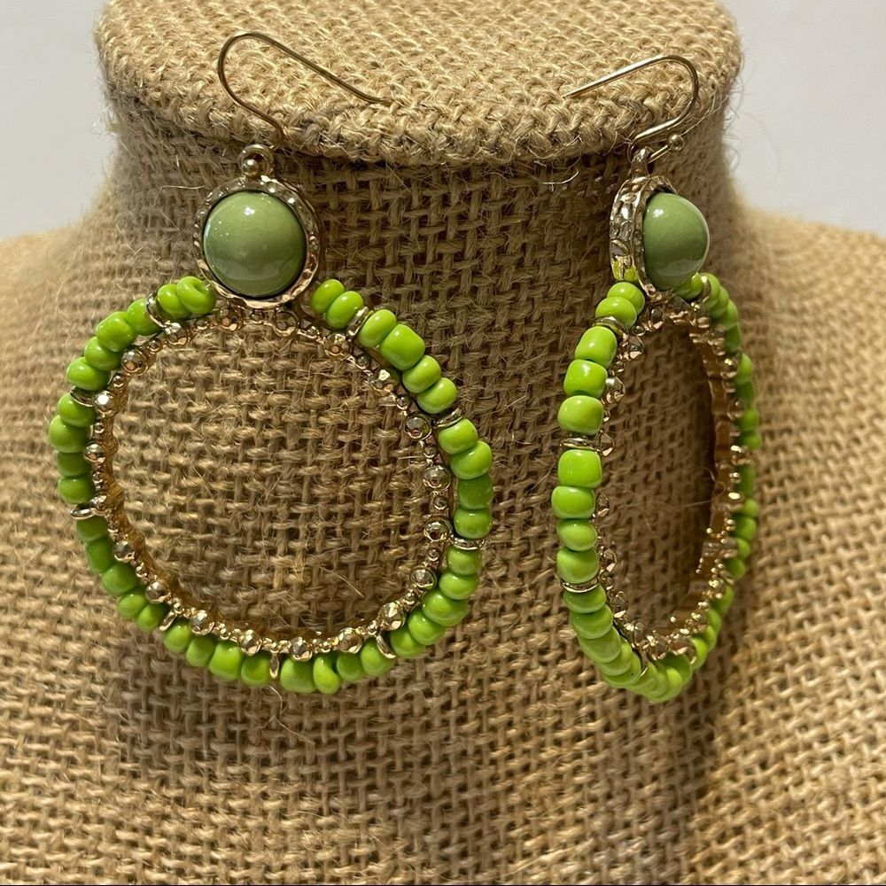 Artisan Crafted Green Gold seed hook earrings